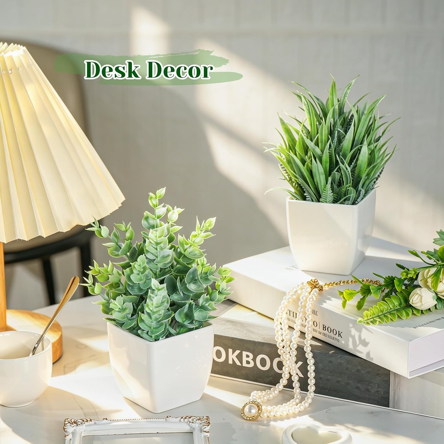 2 Pack Small Fake Plants Mini Artificial Potted Plants Graduation Gifts for T…