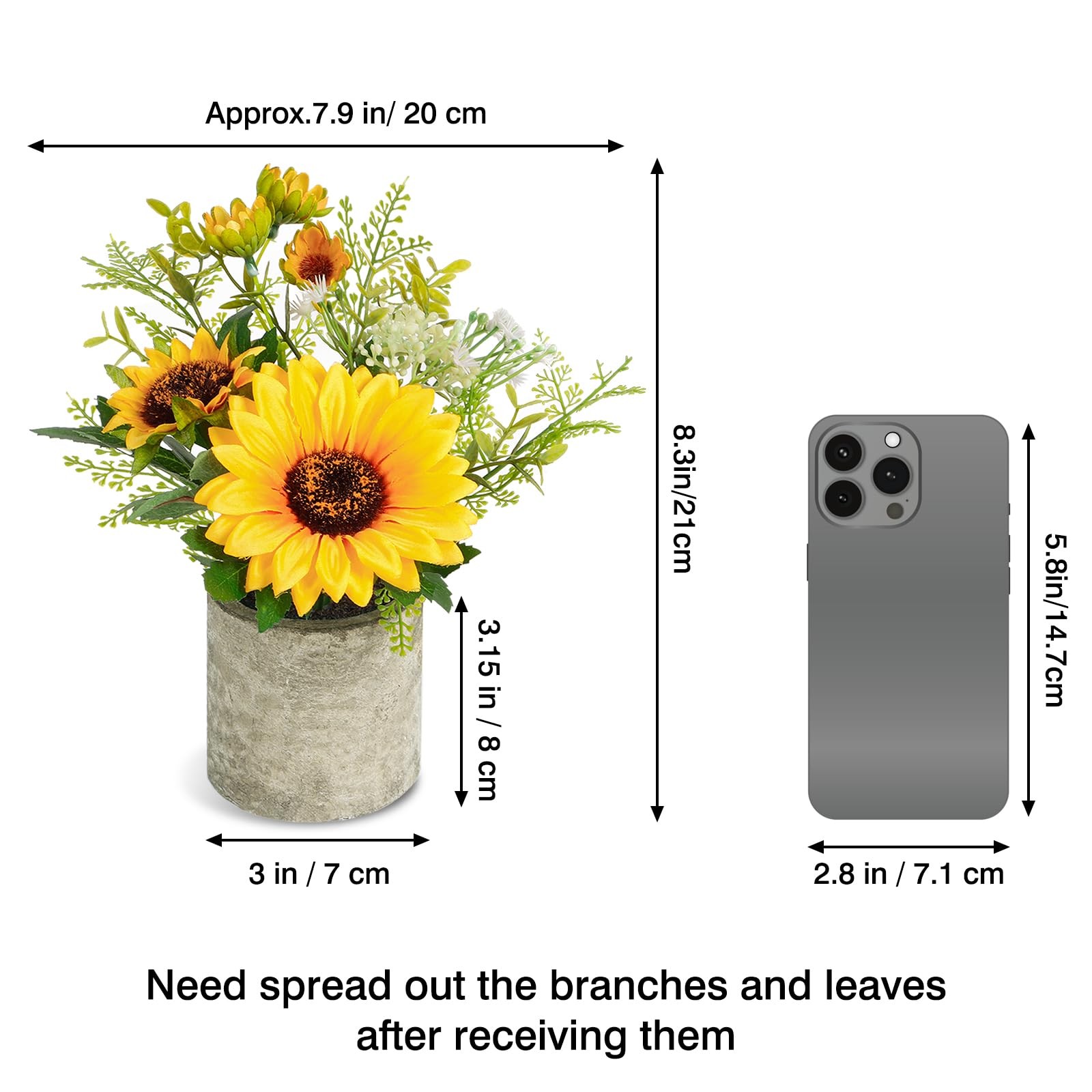 Yellow Artificial Sunflower Fake Flower In Pot Home Bathroom Kitchen Decor