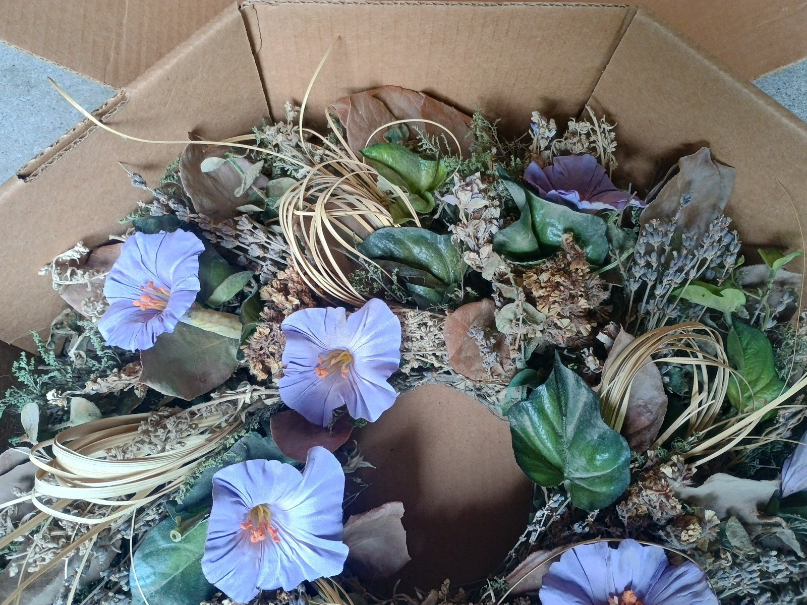 Flower Door Wreath LL Bean Cottage Style Decor Purple Morning Glory 18×18″ New