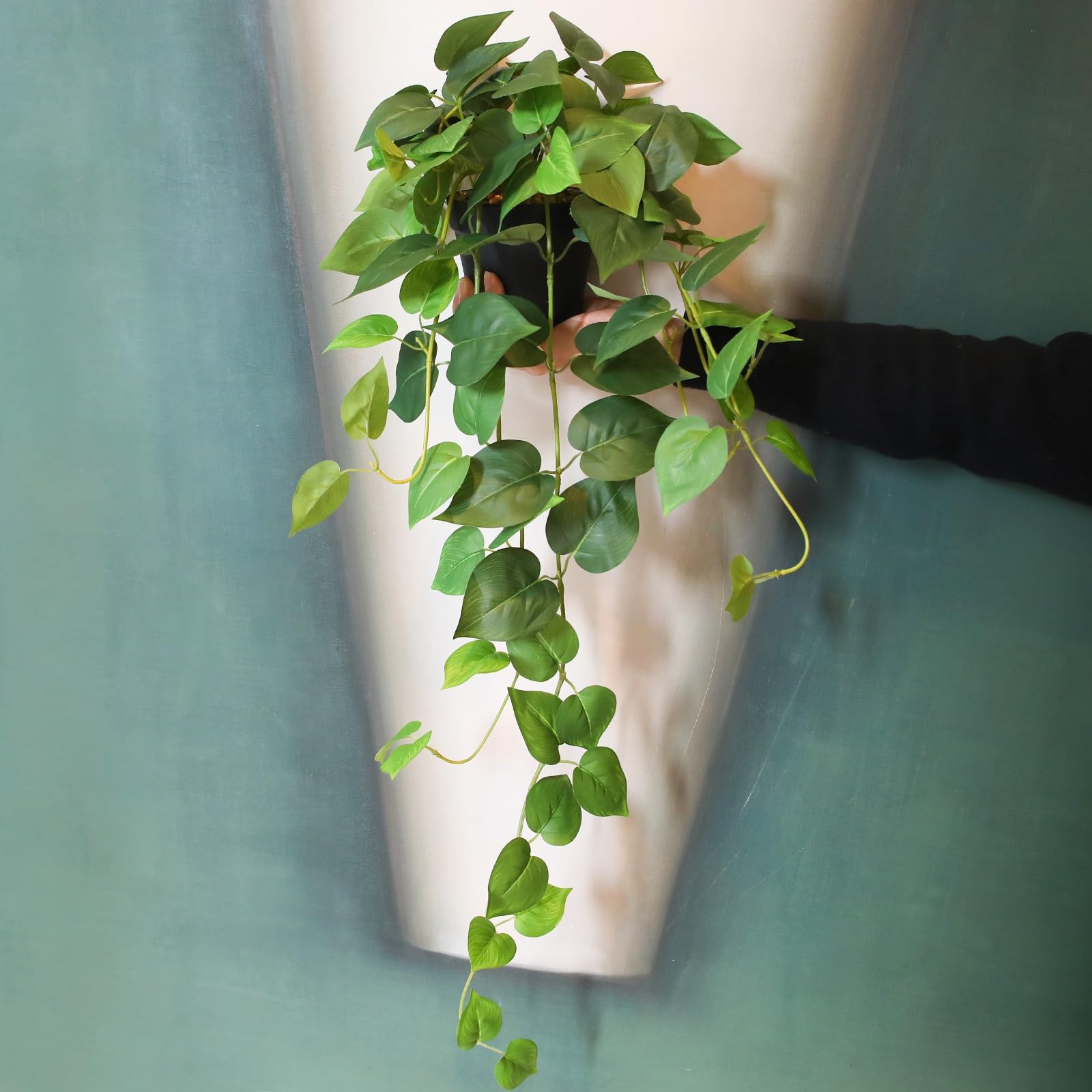 Fake Pothos Hanging Plants – 33″ Set of 2 Faux Ivy Vines with Pots, Realistic…