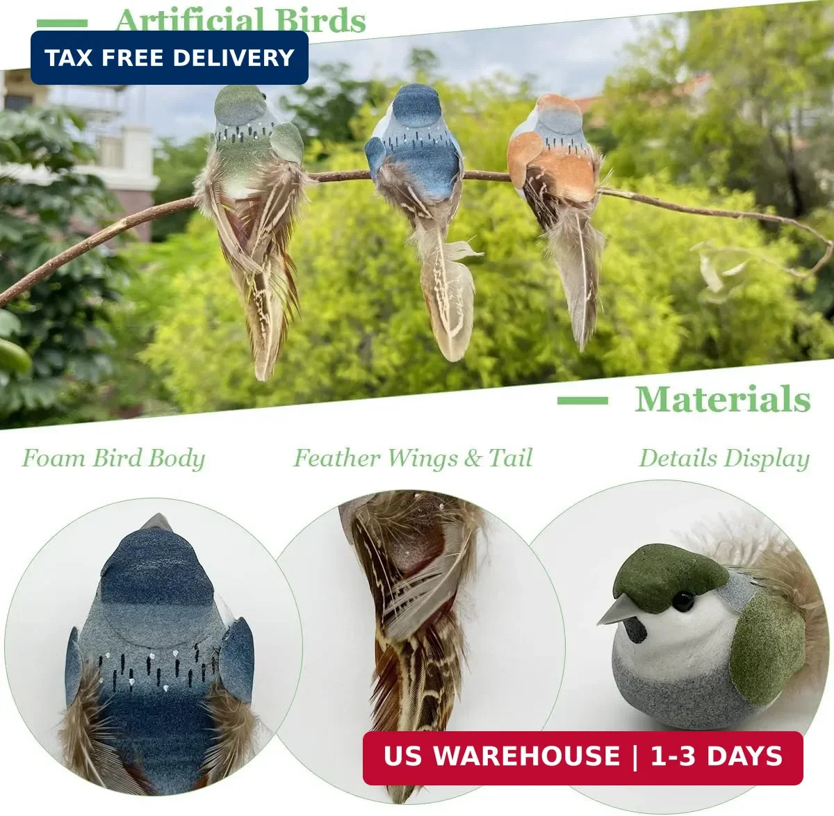 LWINGFLYER 6pcs 3.9-Inch Fake Birds Sparrow Foam Feather Artificial Birds Realis