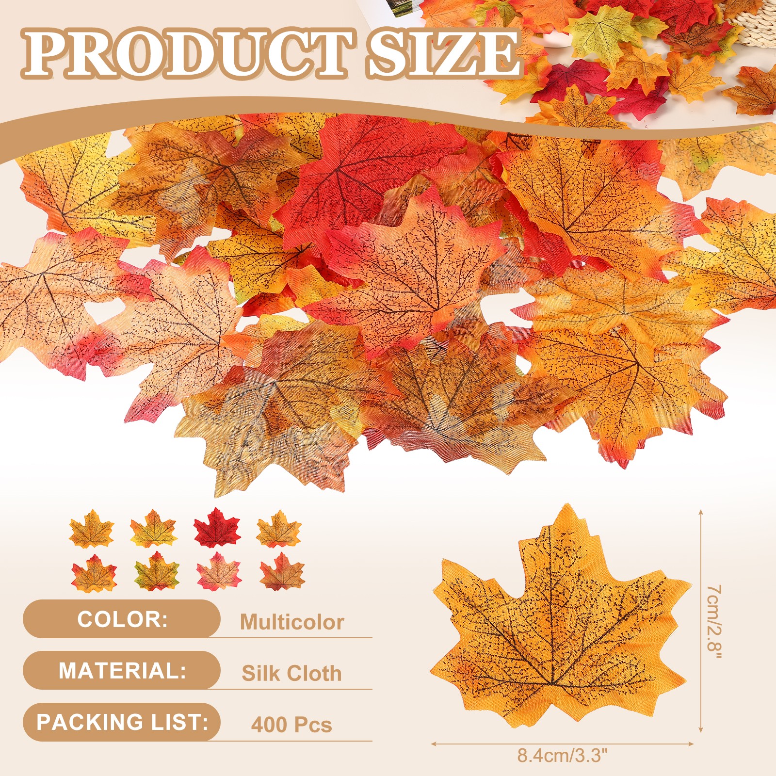 400Pcs Fall Leaves 3.3 Inch Colored Mixed Fake Leaf, Red and Brown Series