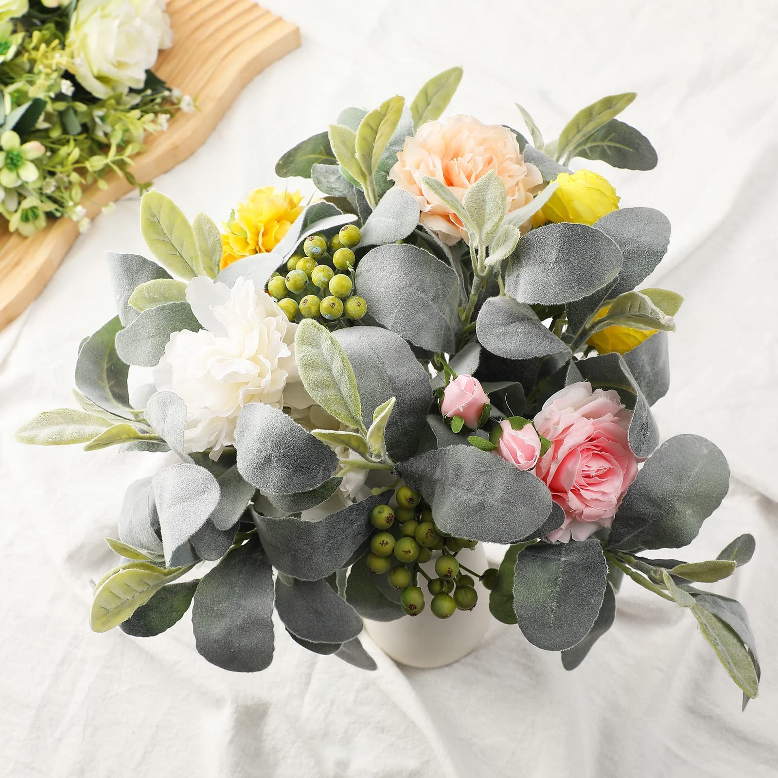 15 Pcs Artificial Lambs Ear Greenery Stems Faux Branches for Weddings Bouquet…