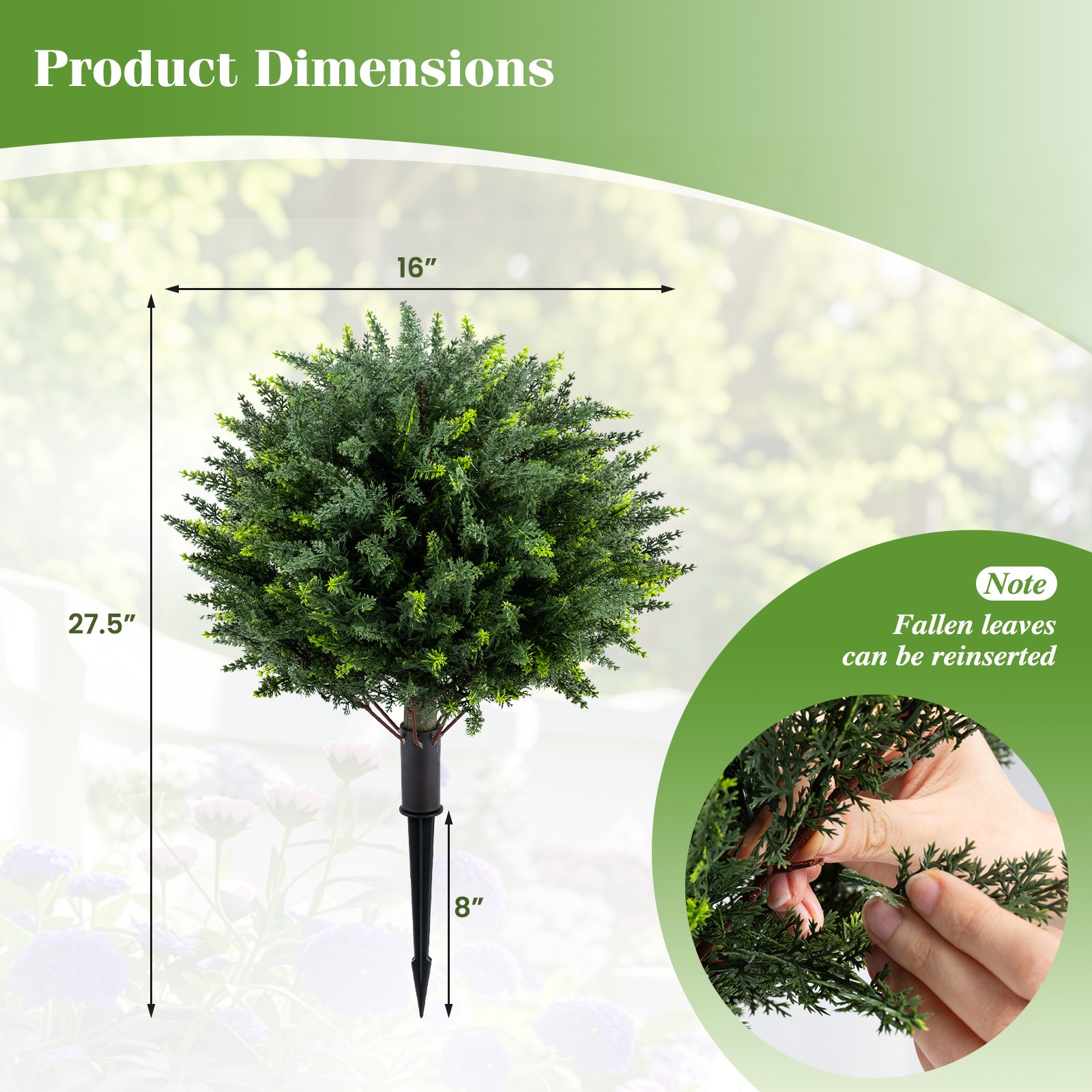 2PCS 27.5” Artificial Cypress Topiary Trees w/Ground Spikes for Indoor & Outdoor