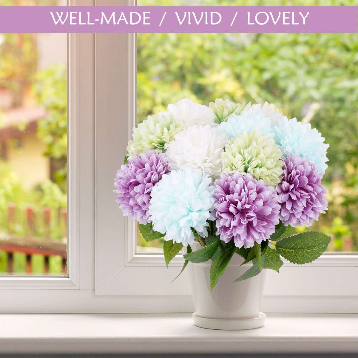 Lot Artificial Flowers Fake Chrysanthemums Ball Flower Home Outdoor Floral Decor