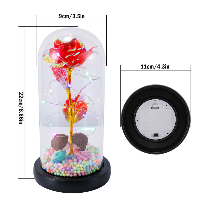 Rosa de galaxia con luz LED de cristal en cúpula, flor eterna de aluminio regalo