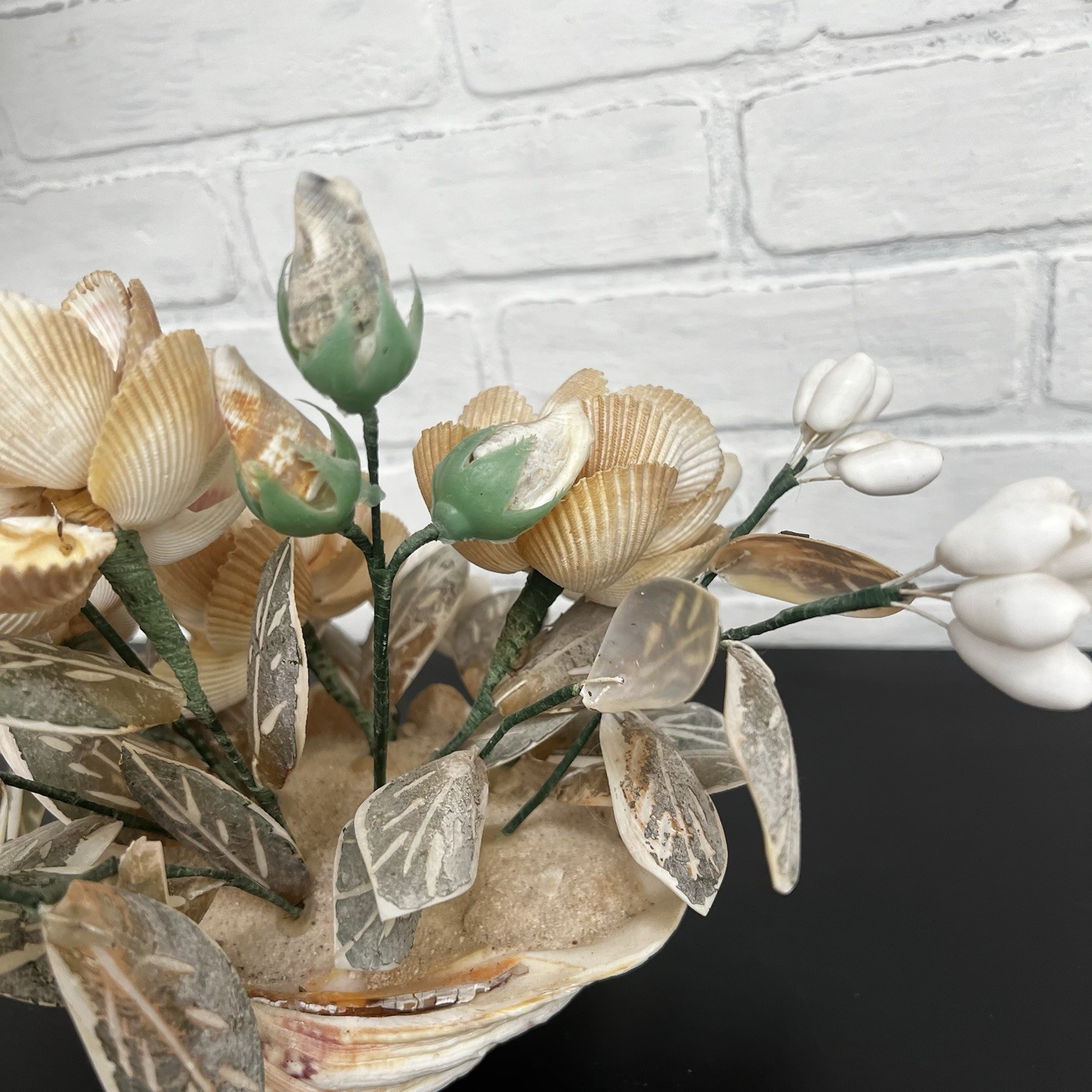 Vintage Shell Flower Arrangement Clam Shell Planter 12” Coastal Decor
