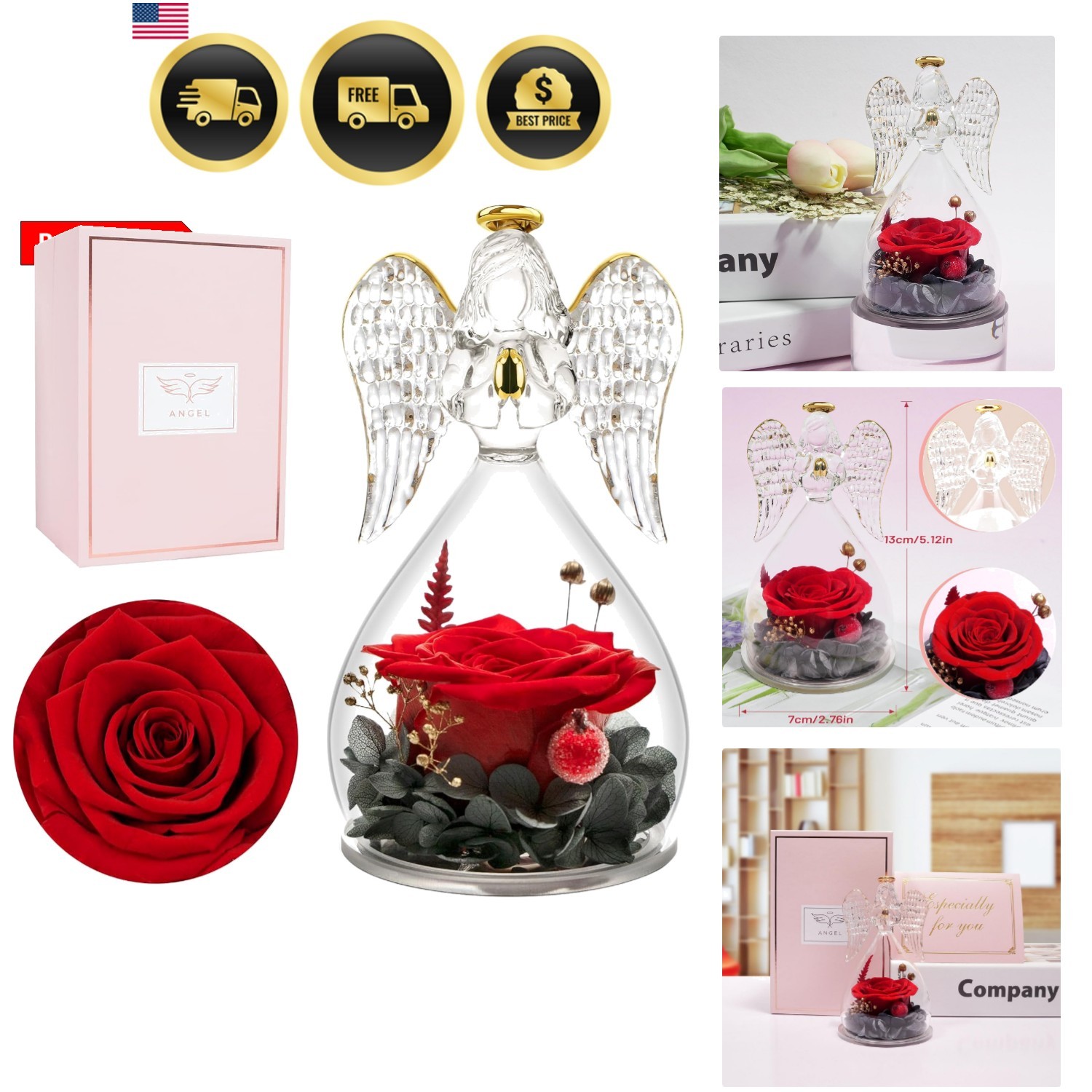 Gifts for Mom Birthday Gifts for Women, Preserved Flowers Rose in Glass Angel…