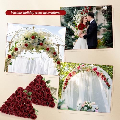 40 Pcs Rose Artificial Flowers Bulk with Long Stem,Realistic Silk Wine Red