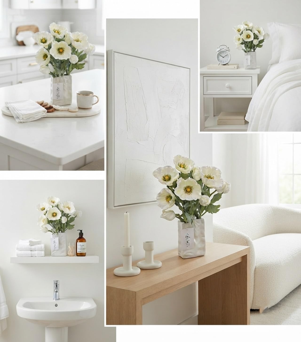 5 PCS White Artificial Real Touch PU Anemone Flower Bouquet Room Home Decor