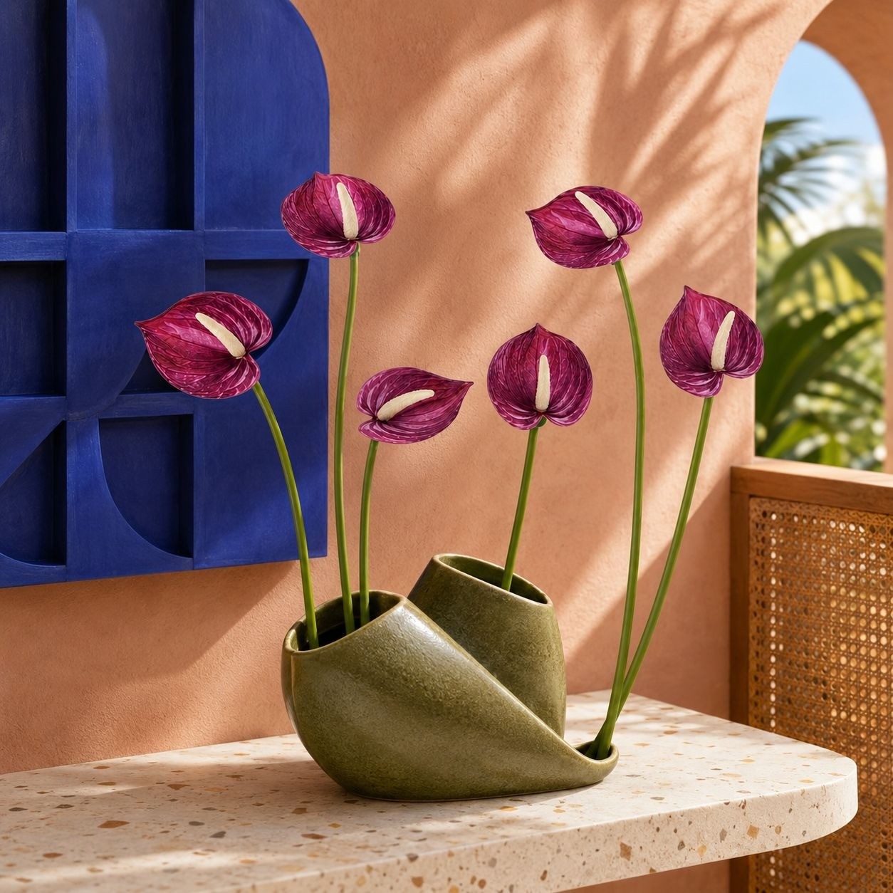 Plum Real Touch Artificial Anthurium Stems, Set of 6, 11 Inch