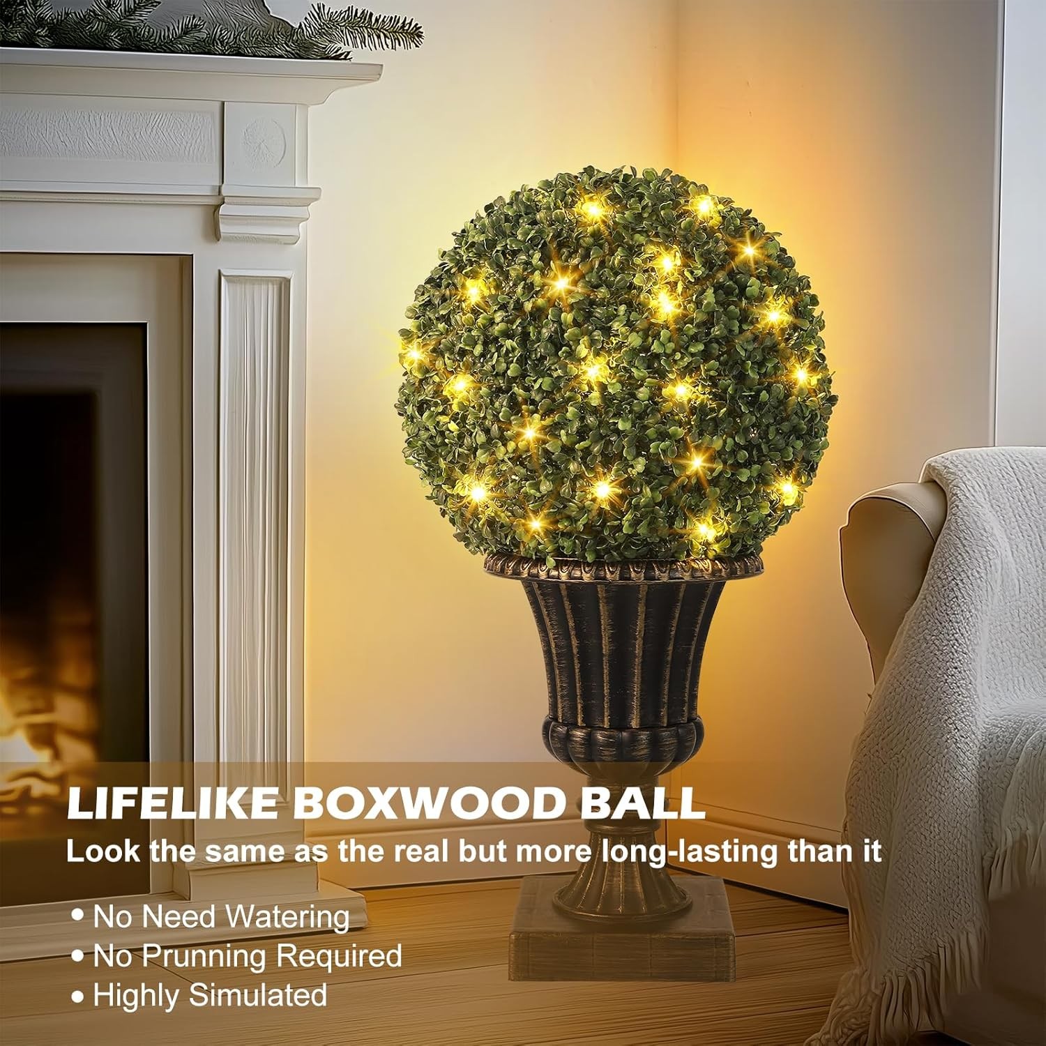 16″ Pre-Lit Artificial Plant with Lights Timer Remote Control Outdoor Ball Tree