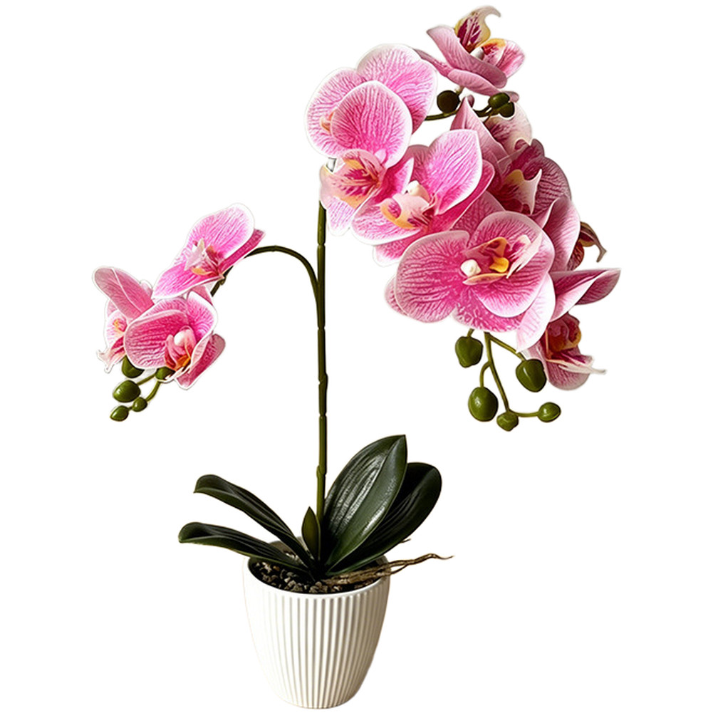 For Home Decor Fake Butterfly Orchid in Stone Pot 16.53in/42cm No Maintenance