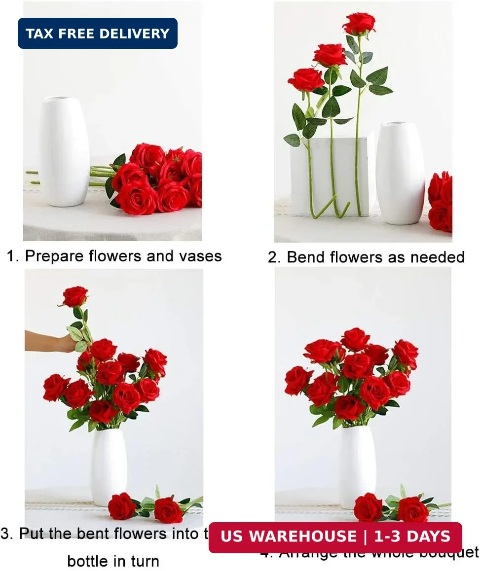 Hawesome 12PCS Artificial Silk Flowers Realistic Roses Bouquet Long Stem for Hom