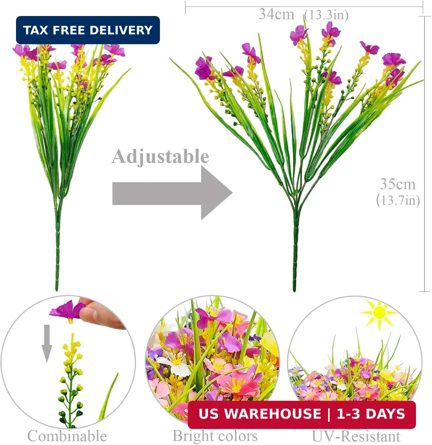 12 Bundles Artificial Flowers for Outdoor: UV Resistant Faux Silk Wildflowers…