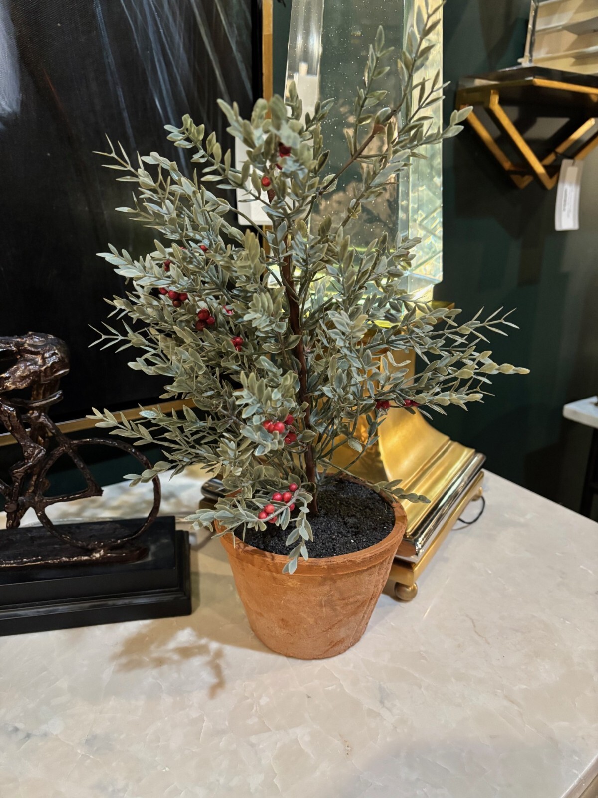 NEW Pottery Barn Red Berry Faux Branch Sage Topiary Terra Cotta Potted Plant NWT
