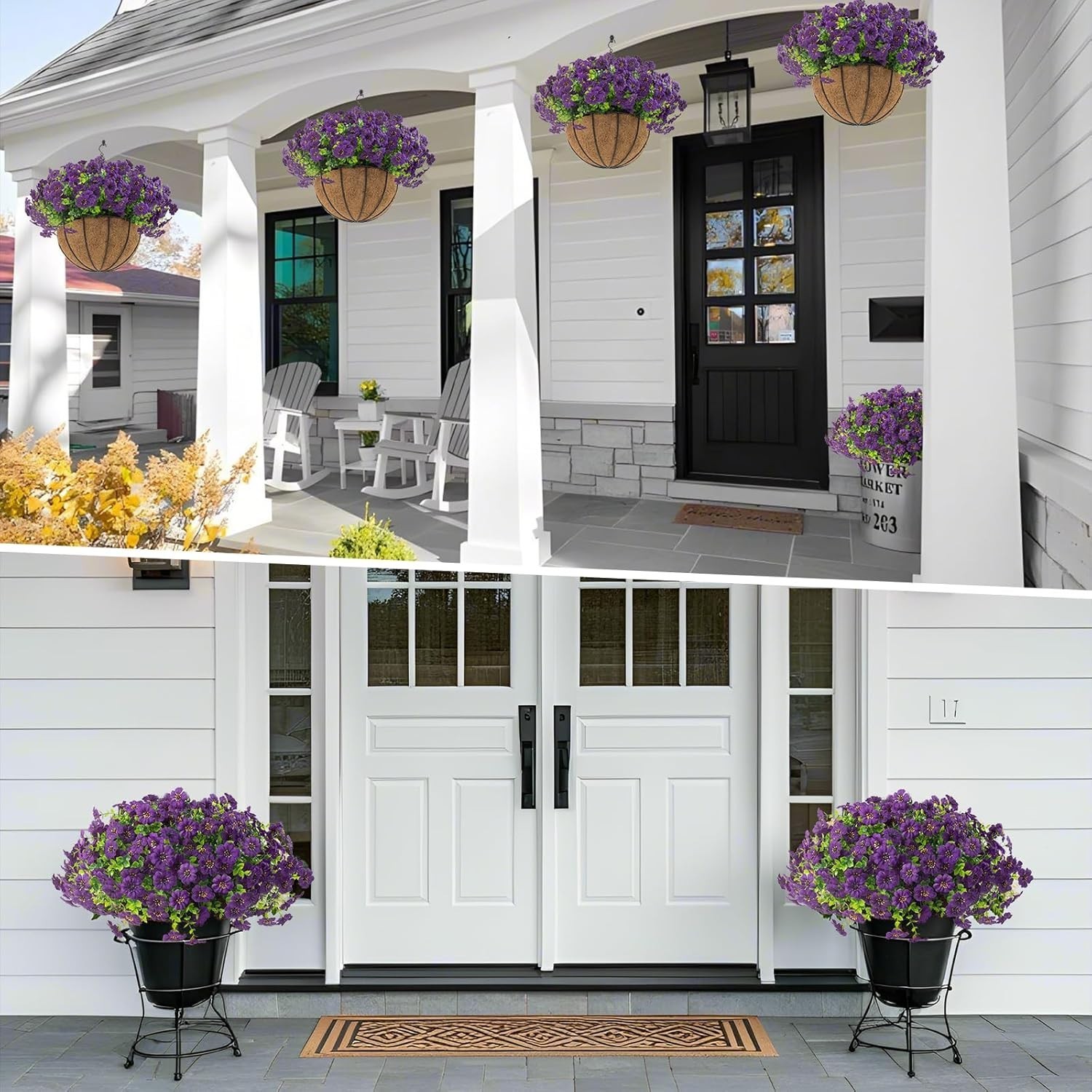 Artificial Outdoor Flowers in Hanging Planters – Purple