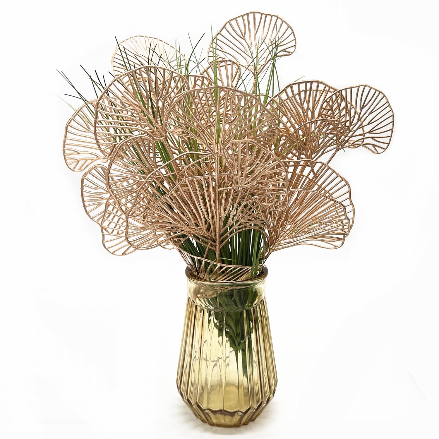 Golden Ginkgo Leaves Stems Christmas Decoration, Artificial Plants Fake Plast…