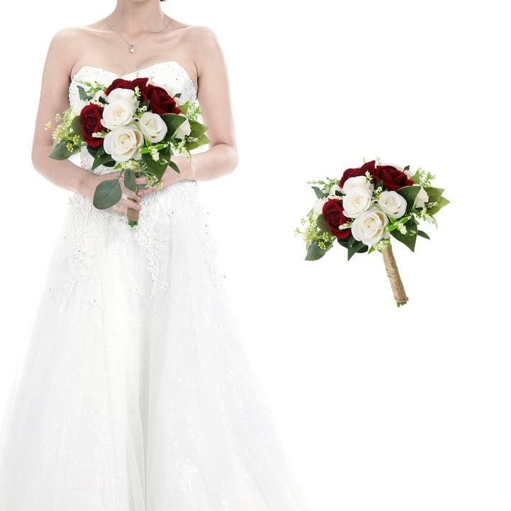 HOMENERGY Bridesmaid Bouquet Flower for Wedding – 7 Inch Artificial Flower Bo…