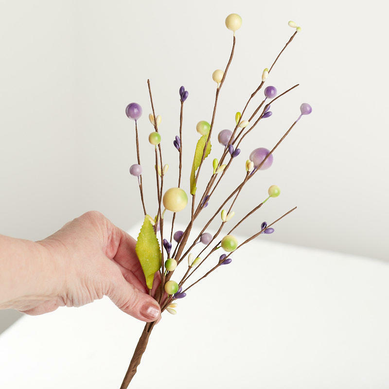Package of 6 Hand Wrapped Spring Purple and Soft Green Mixed Berry Sprays
