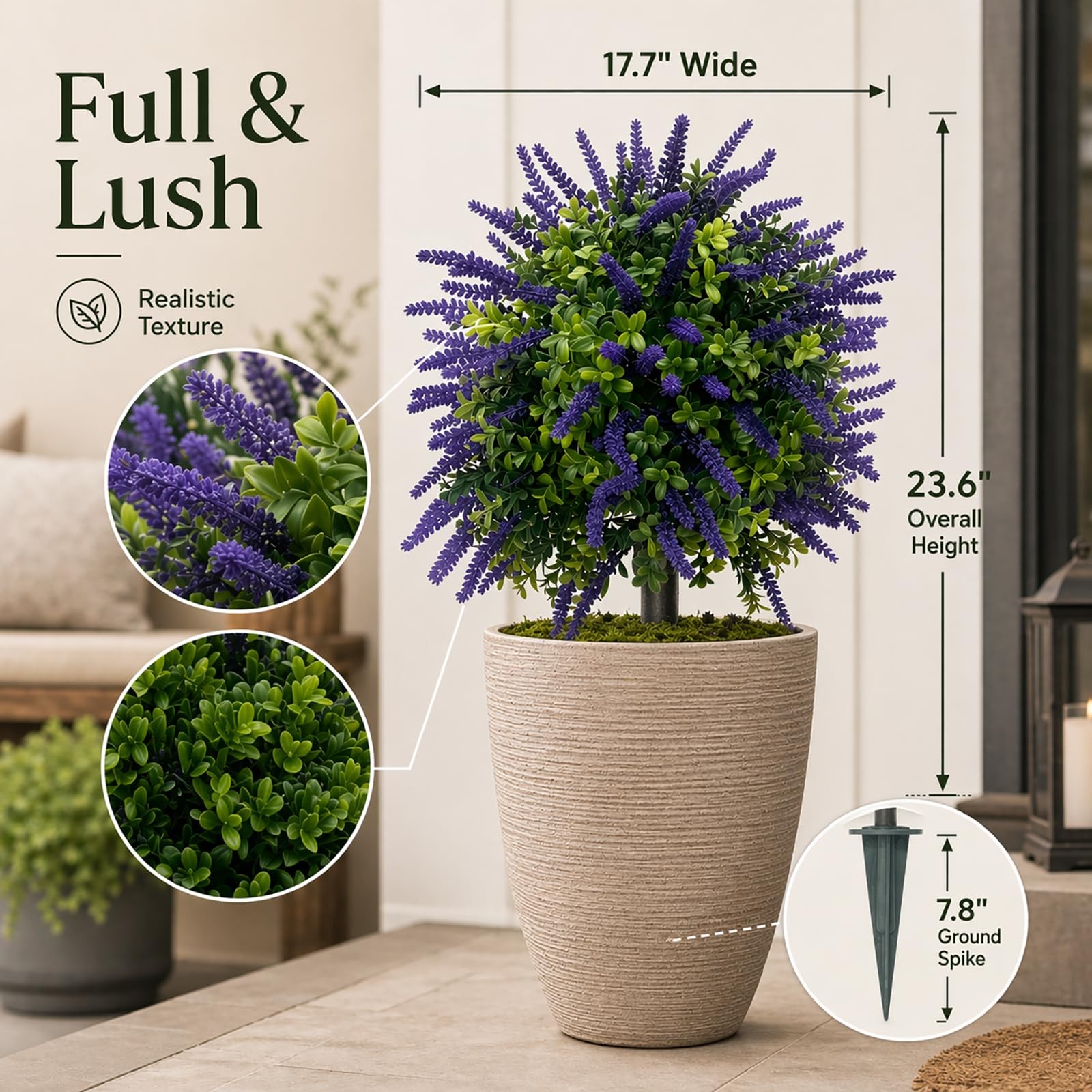 Artificial Lavender Topiary Set of 2, Faux Bushes for Entryway