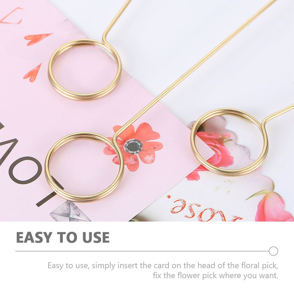 10Pcs Reusable Gold Metal Flower Picks Card Holders for Party and Cake Decor