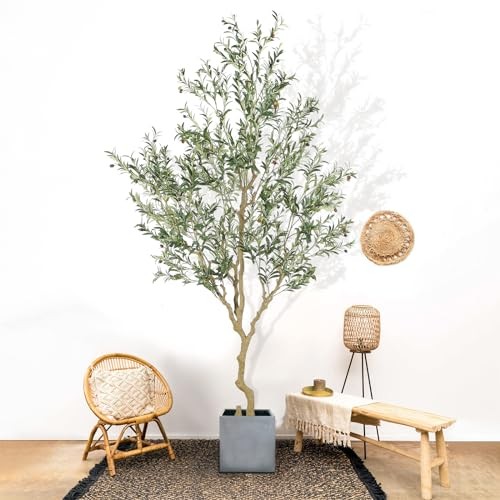 Tall Faux Olive Tree，（08in） Realistic Potted Silk Artificial Olive Tree， 9ft 1