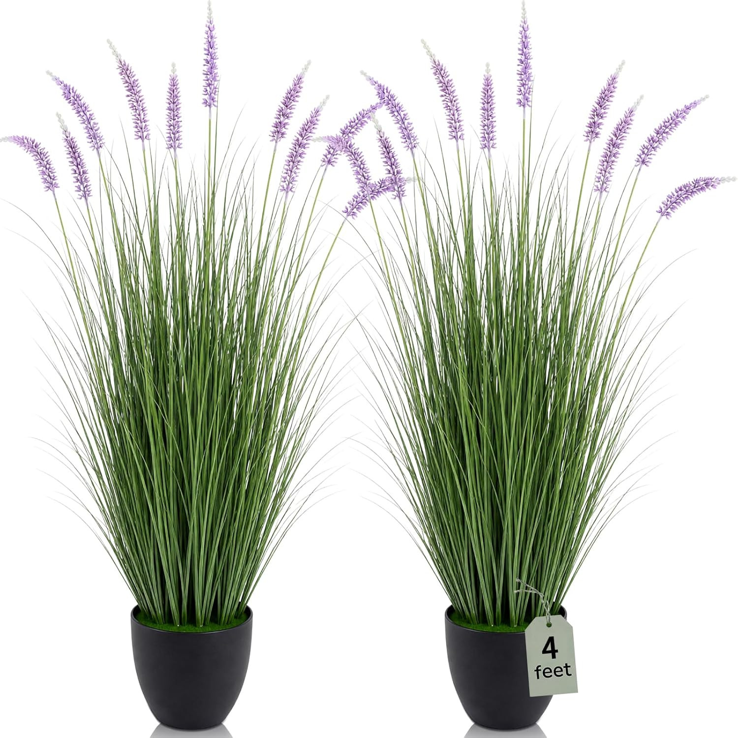 2 Pieces Faux Plants Outdoor 4 Ft Tall Artificial Lavender Plant Potted Artifici