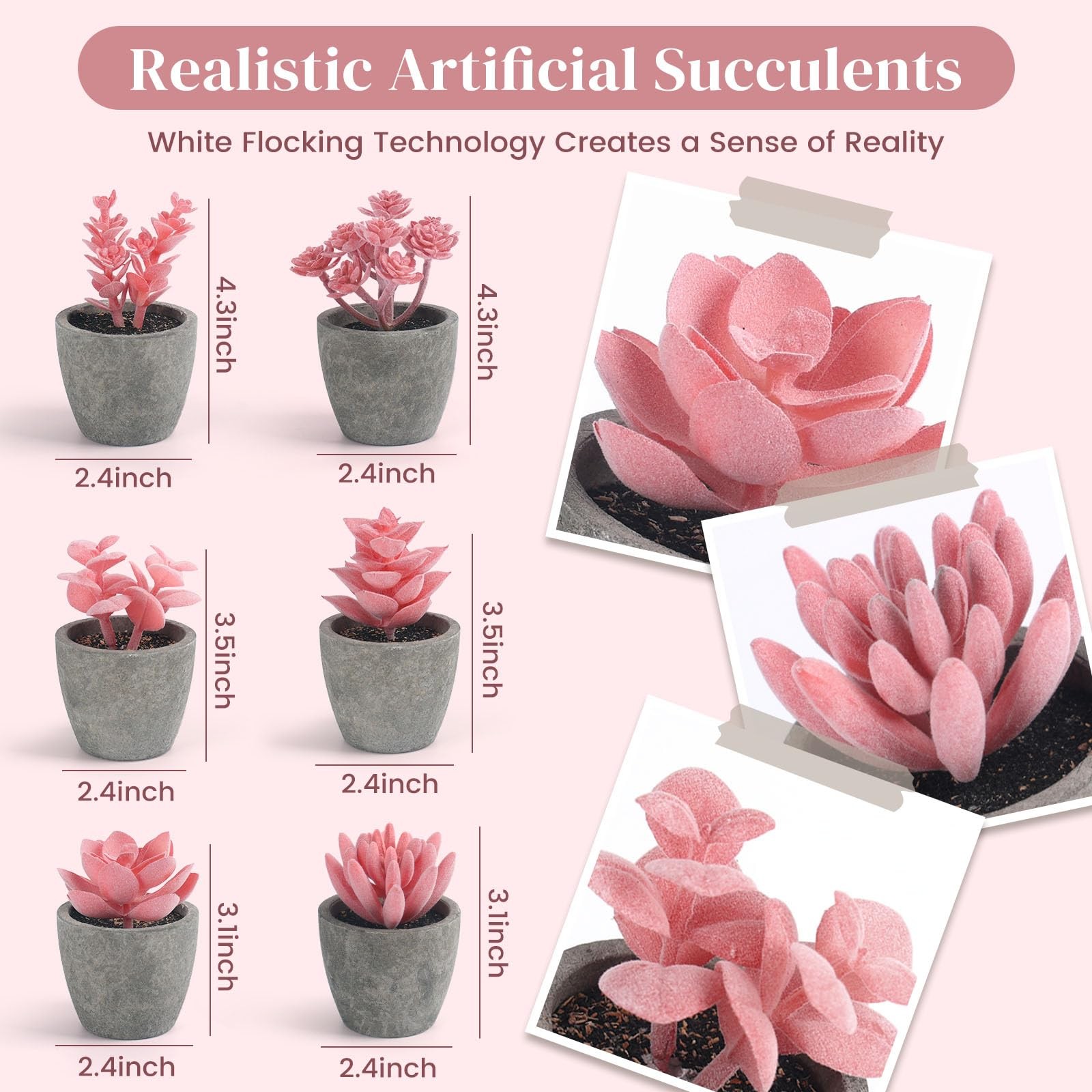 6 PCS Artificial Succulent Plants Small Fake Potted Pink Home Desk Decor