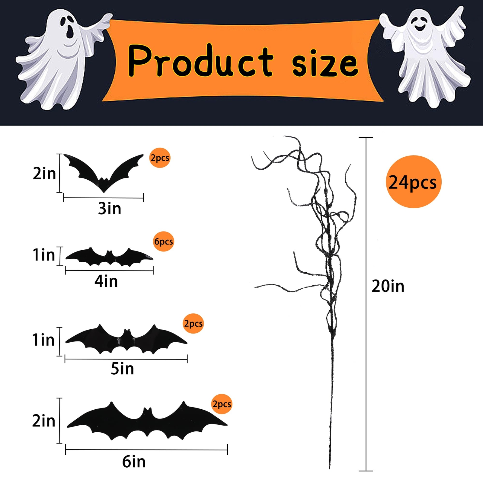 24 Pcs Halloween Artificial Curly Willow Branches with 12 Pcs Bats- Fake Blac…