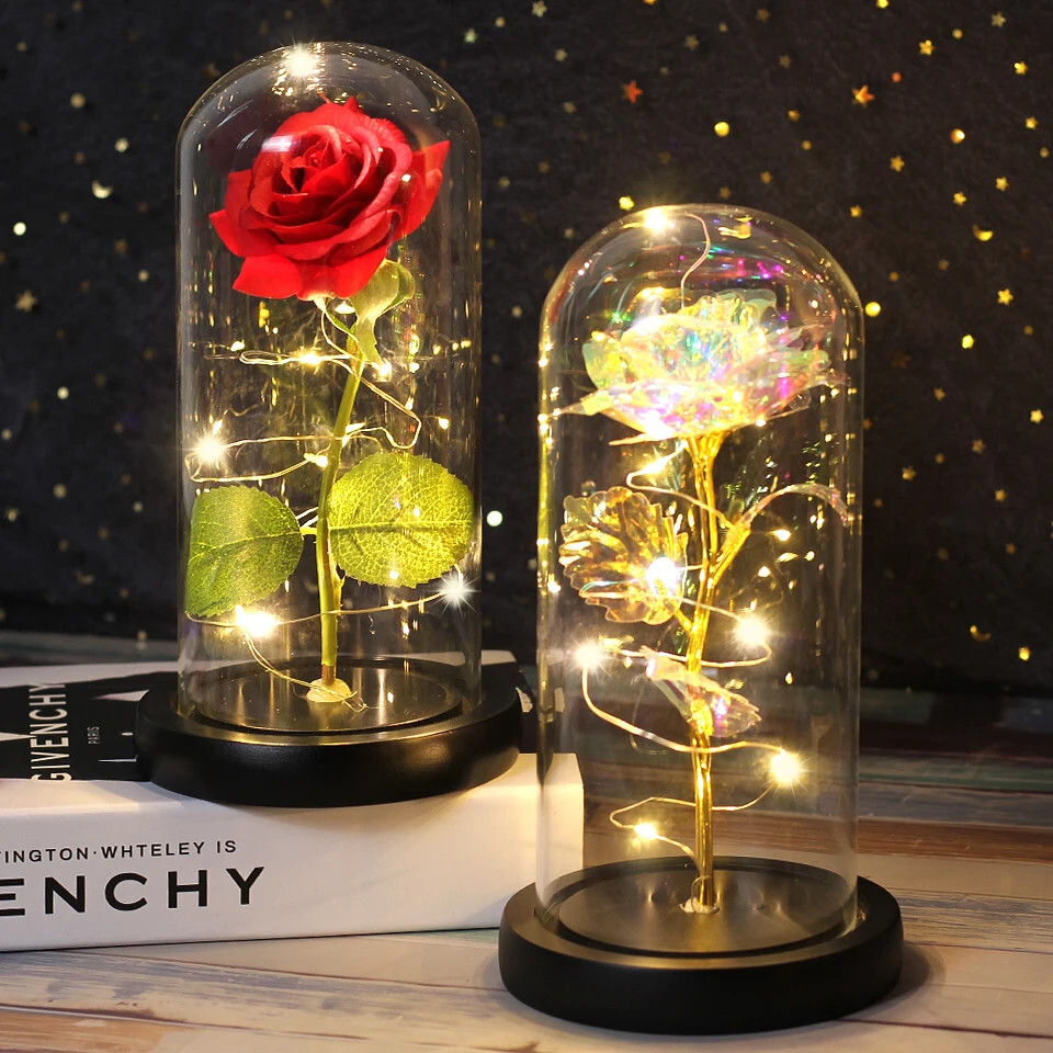 copy of 6 Colour Beauty and the Beast Red Rose in a Glass Dome on a Wooden Base