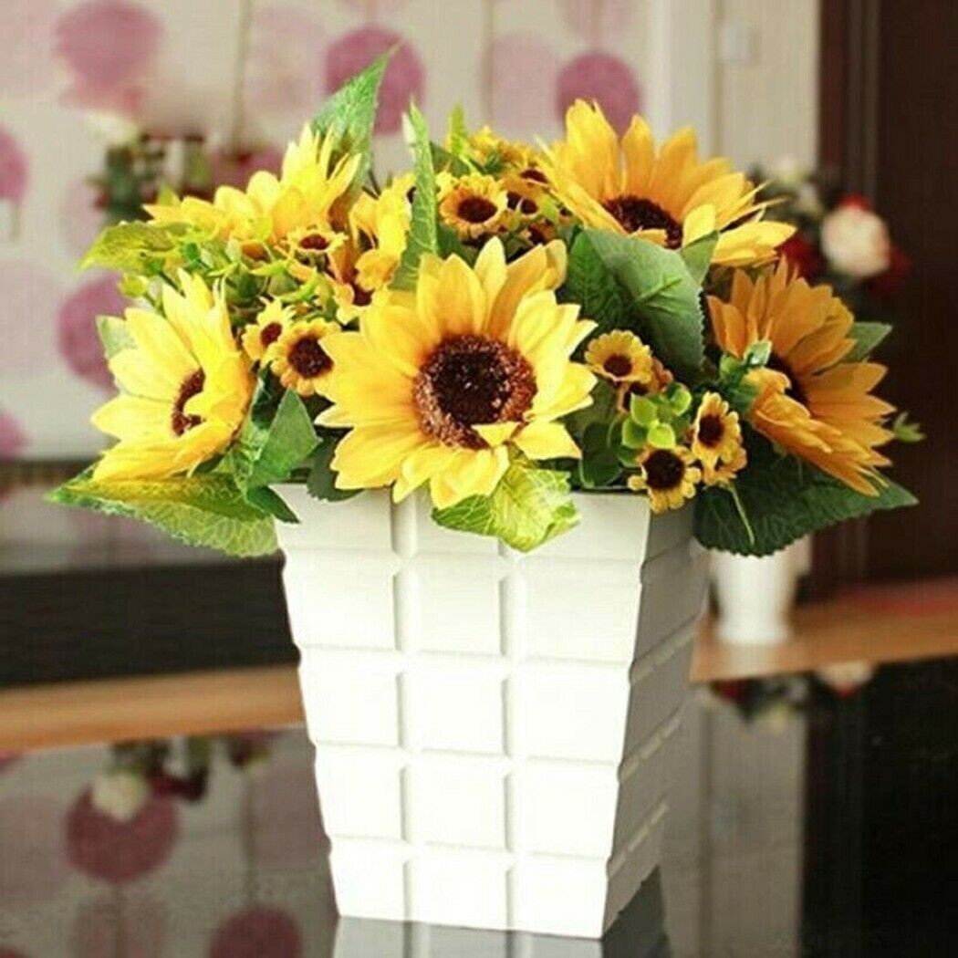 26-Head Artificial Yellow Sunflower Silk Bouquet Home Wedding Table Vase Decor