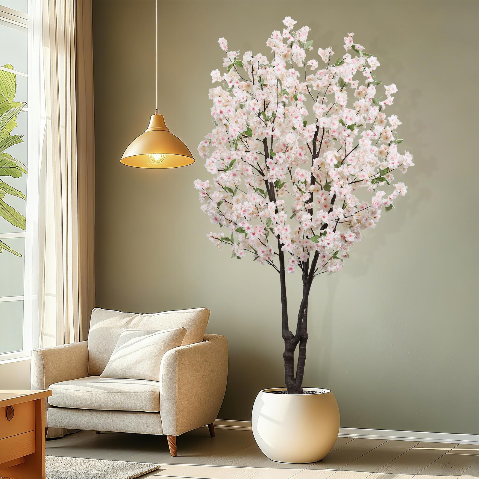 DRACIT Artificial White Cherry Blossom Tree 5.7ft(68in) Faux Lifelike Plant