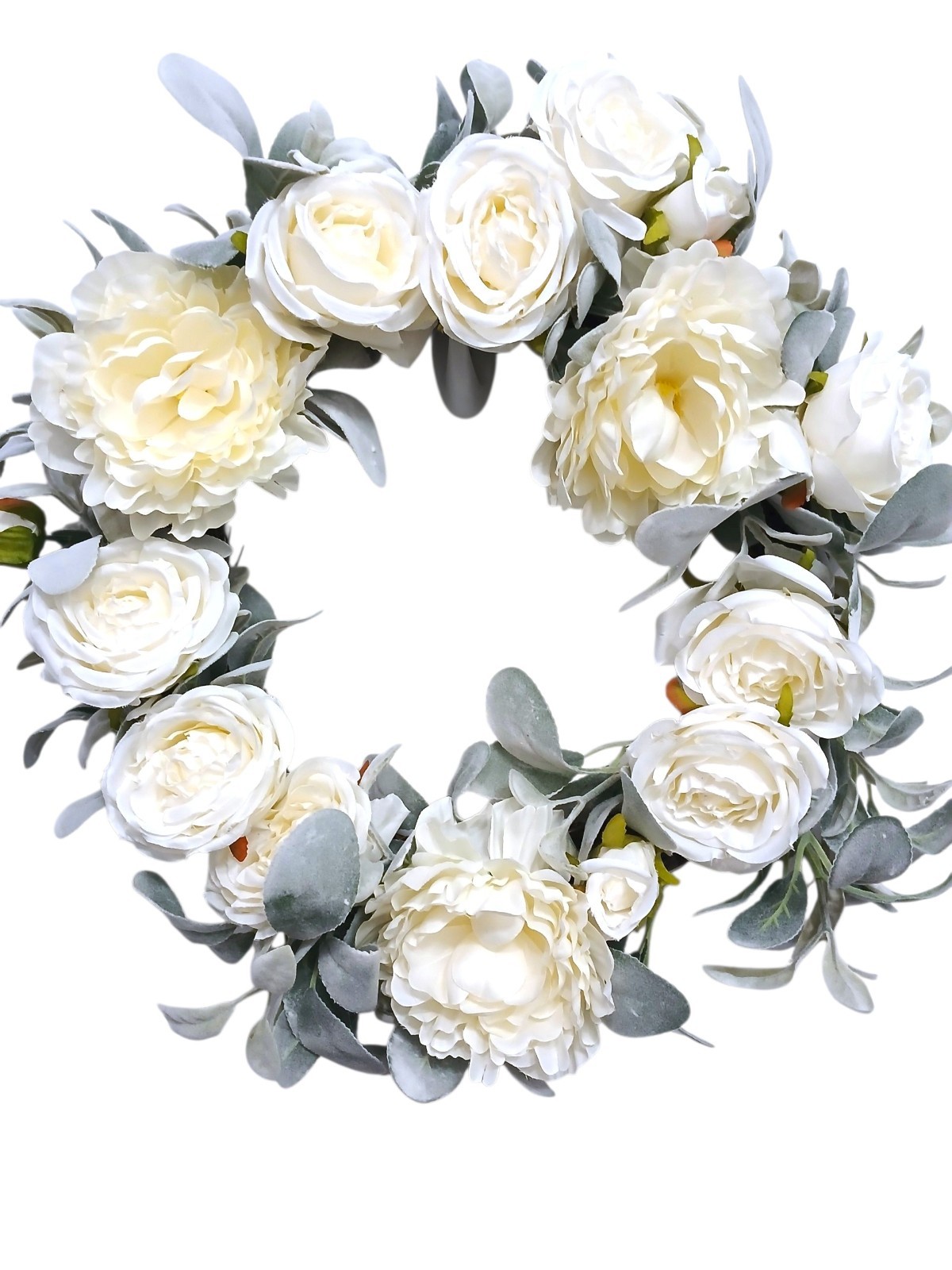 Gorgeous English White Roses & Sage Door Wreath 17″ Flower Elegant Summer Spring