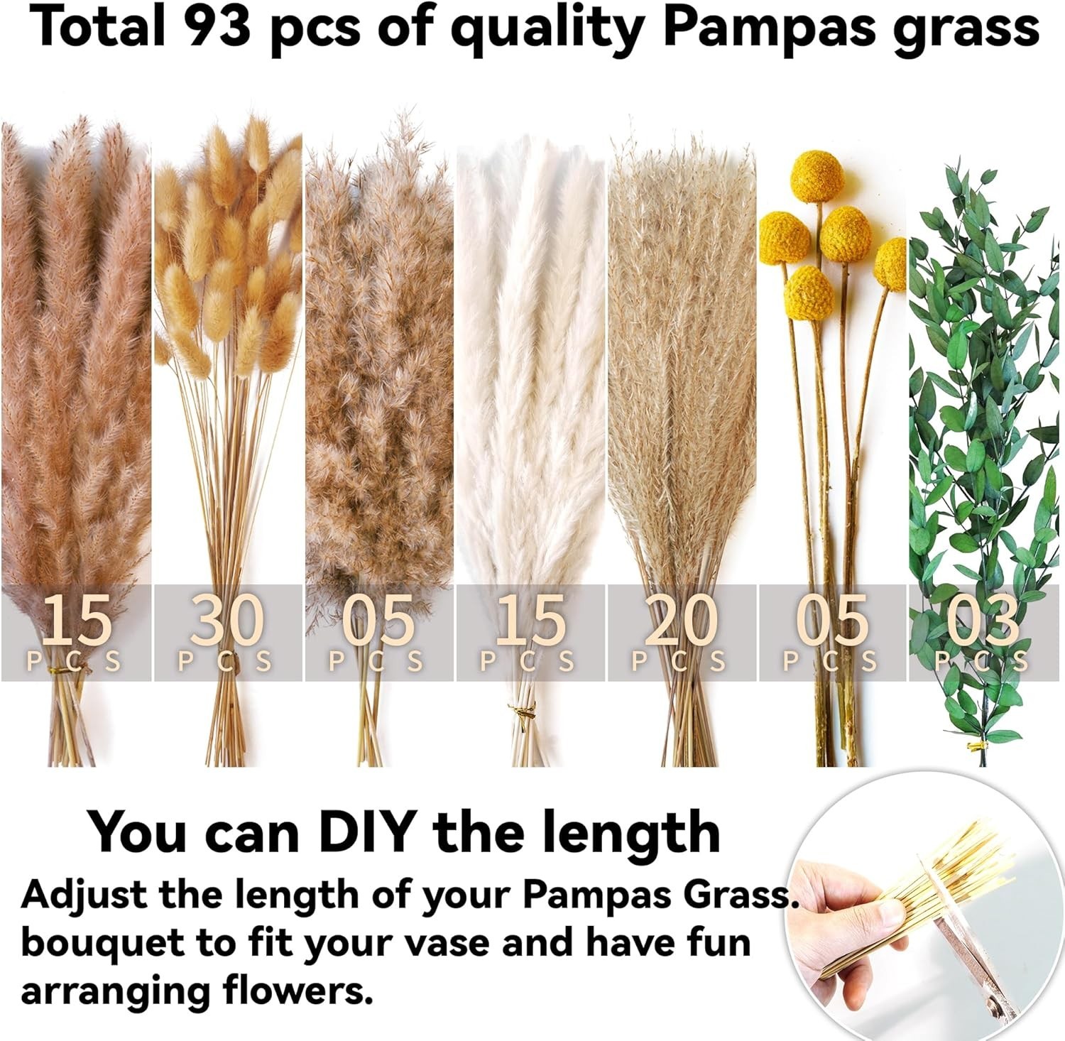 Boho Dried Flowers Bouquet – Olive Green Wall Decor, Pampas Grass Bouquet, Ru…