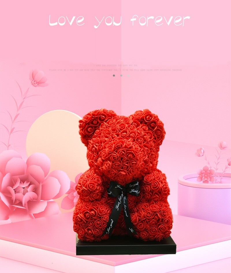 15″ Artificial Rose Teddy Bear Birthday Valentine’s Day Gift for Girlfriend Wife