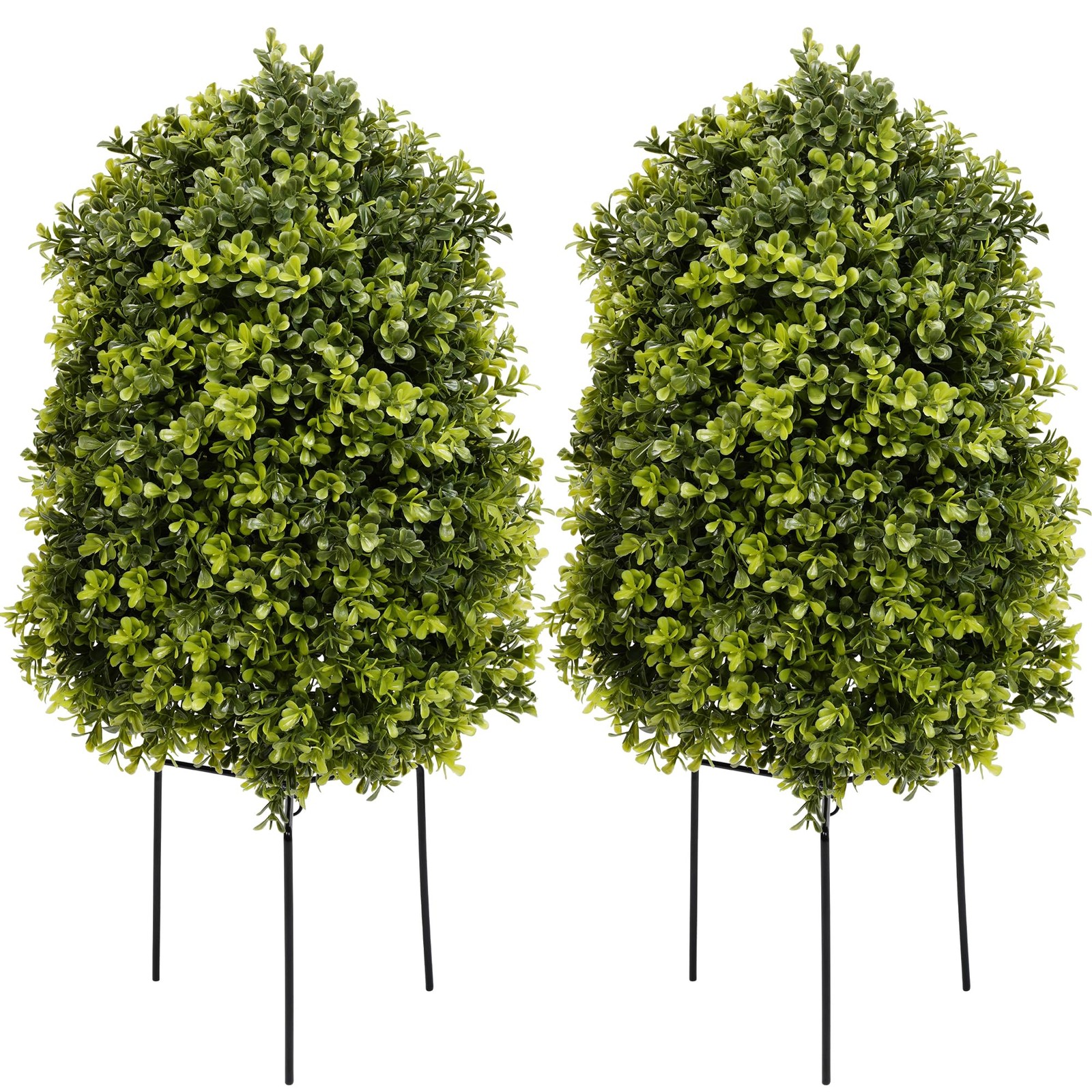 25″ Artificial Boxwood Topiary Tree,2 Pack Plants Outdoor with Ground Spike U…