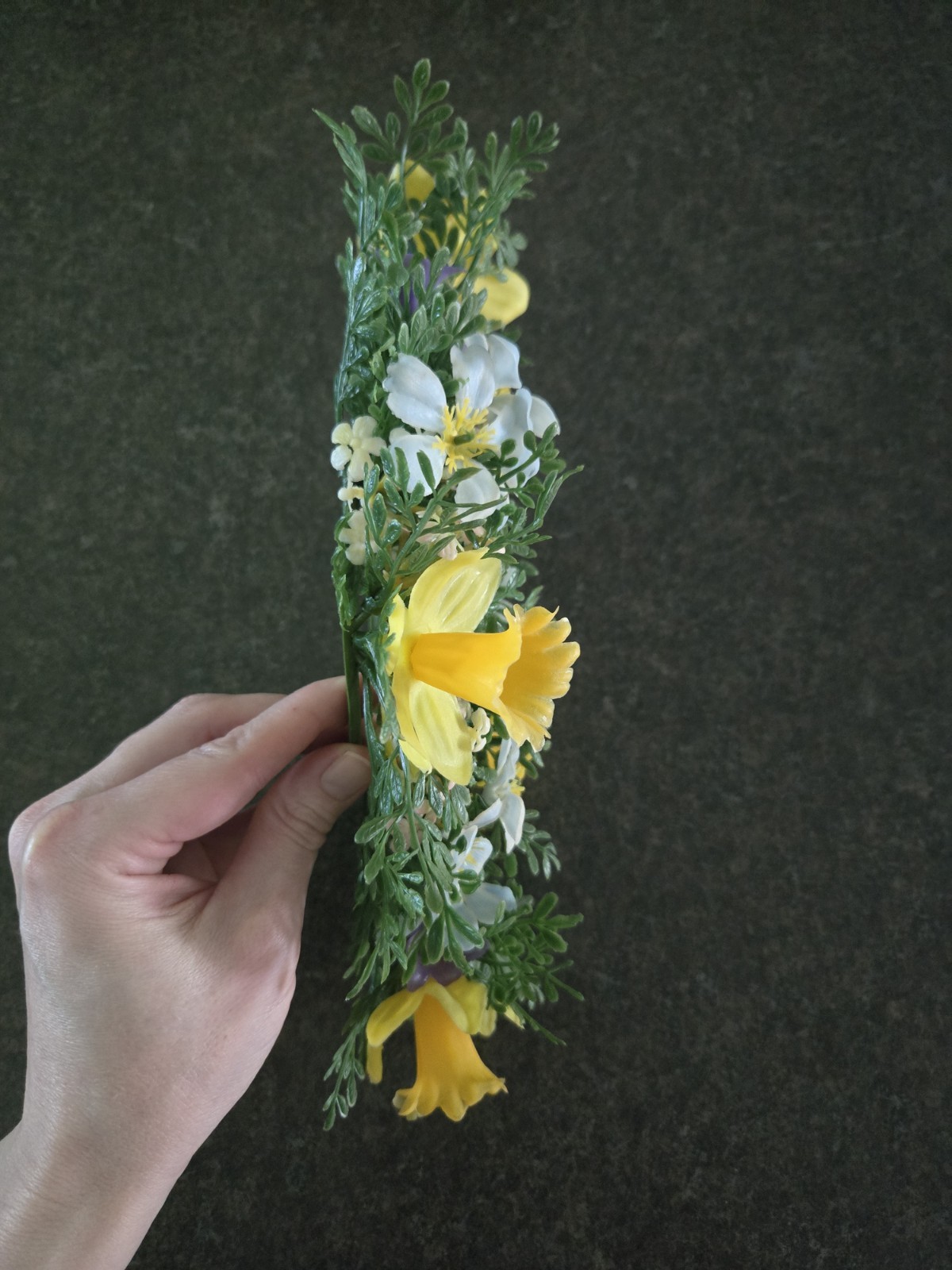 Vintage Pair Of Fake Artificial Flower Floral Candle Ring Blue Yellow Cream