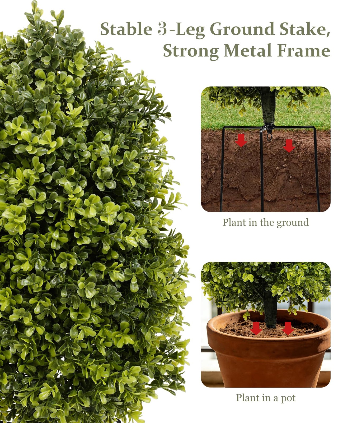 25″ Artificial Boxwood Topiary Tree,2 Pack Plants Outdoor with Ground Spike U…