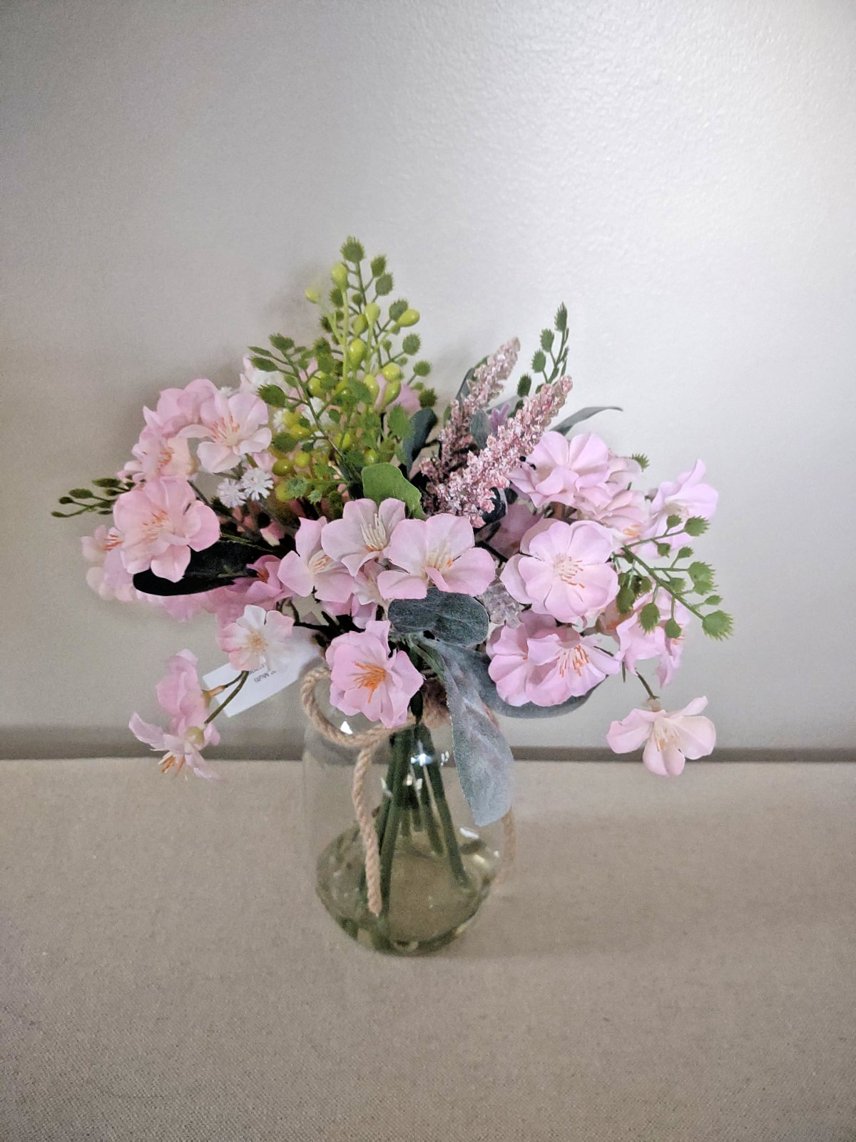 Pink Multi Flower Faux Arrangement in Glass Mason Jar with Faux Water~NEW SET/2