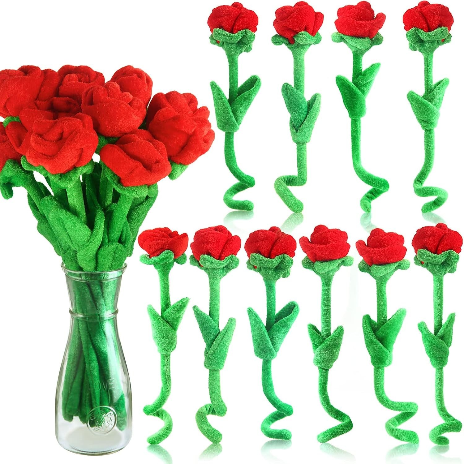 10 Pcs Plush Rose Flower Stuffed Flower Bendable Stems Plush Bouquet Toy Soft…
