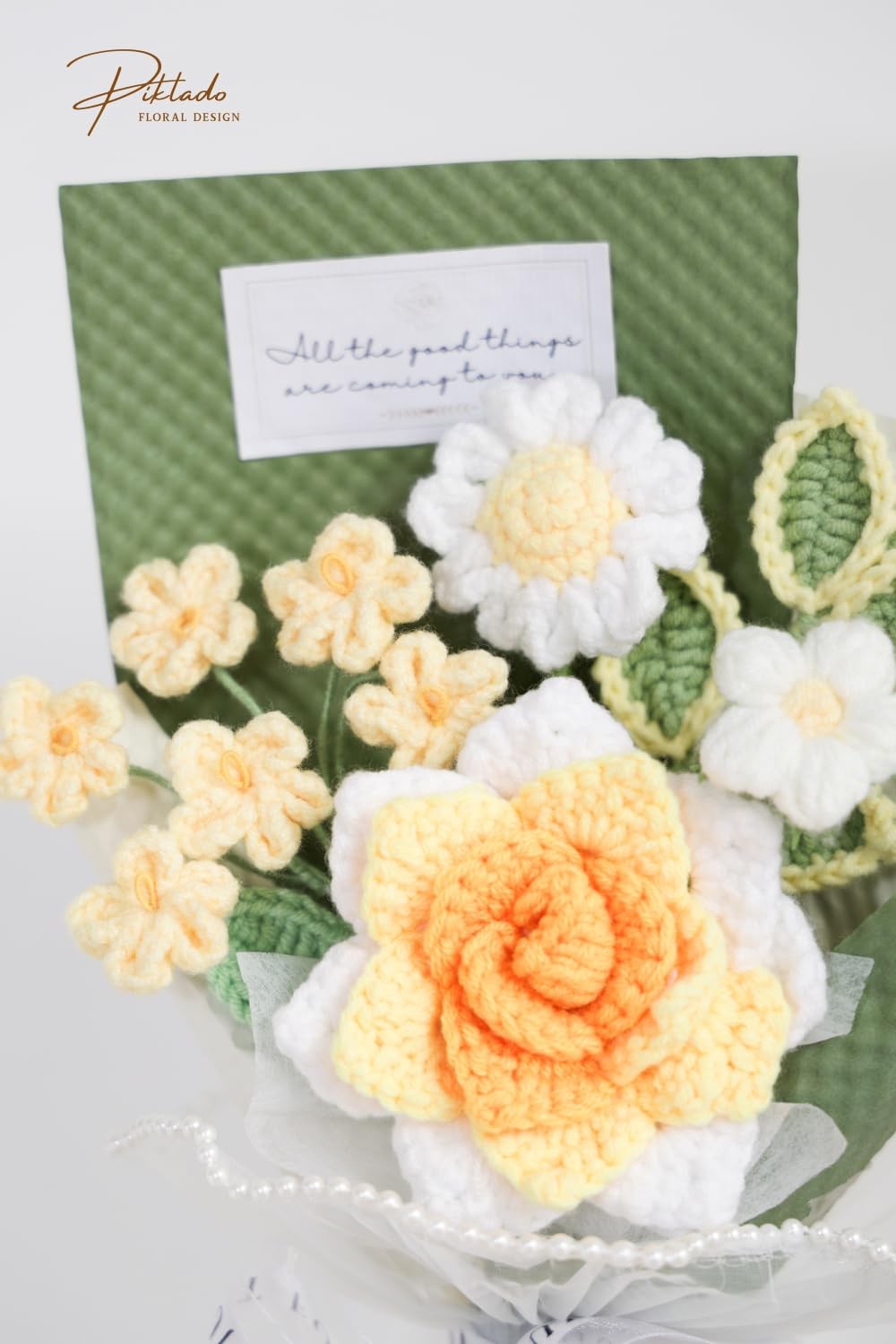 Hand-Woven Crochet Flower Bouquet (1 Piece, Yellow), Handmade Knitted Artific…