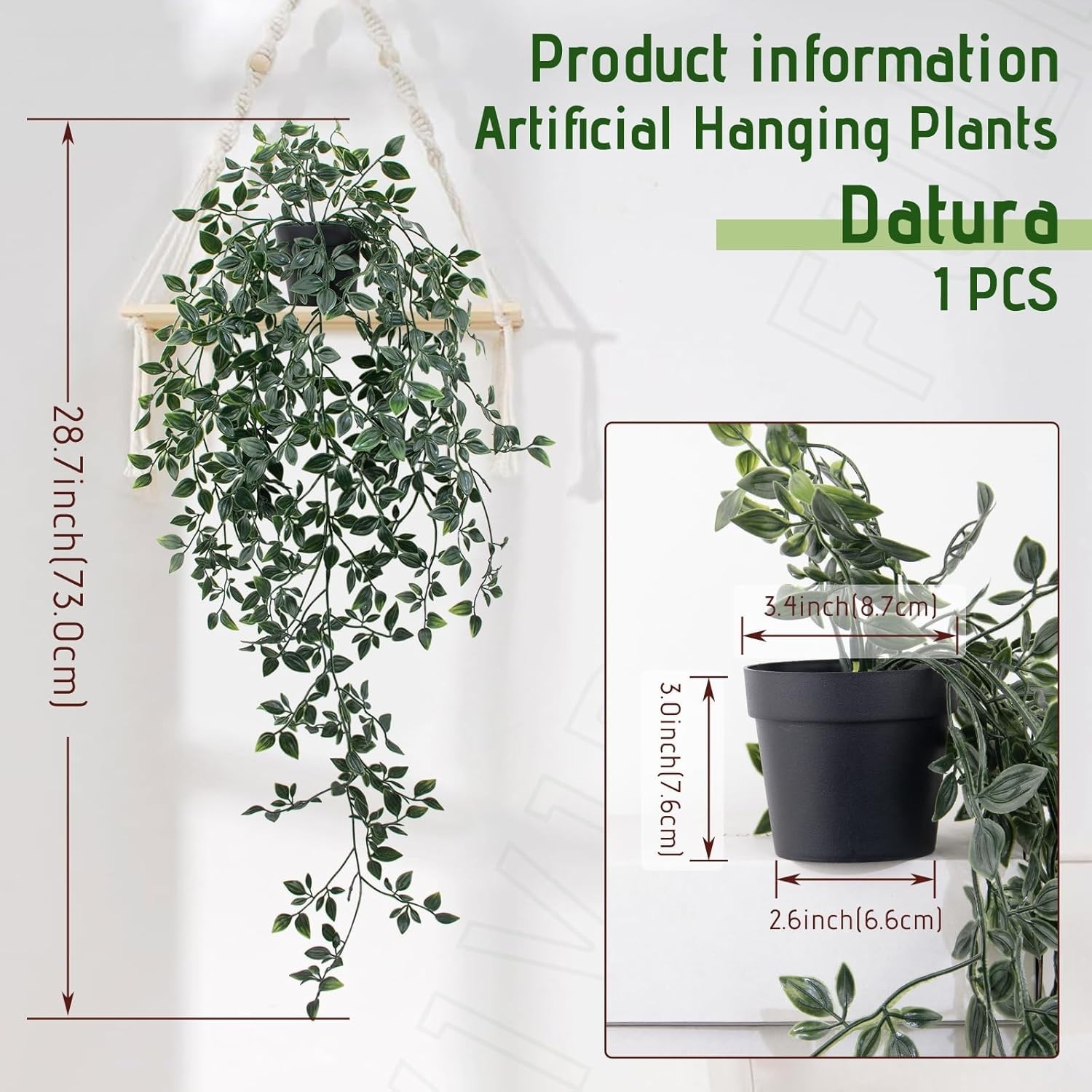 Fake Hanging Plant with Pot Small Artificial Potted Vine Plants 28.7-in Long …
