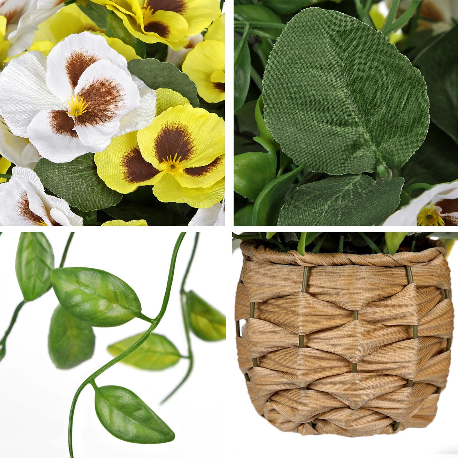 Artificial Pansy Flowers in Baskets, 2PCS Realistic Fake Flowers for Farmhous…