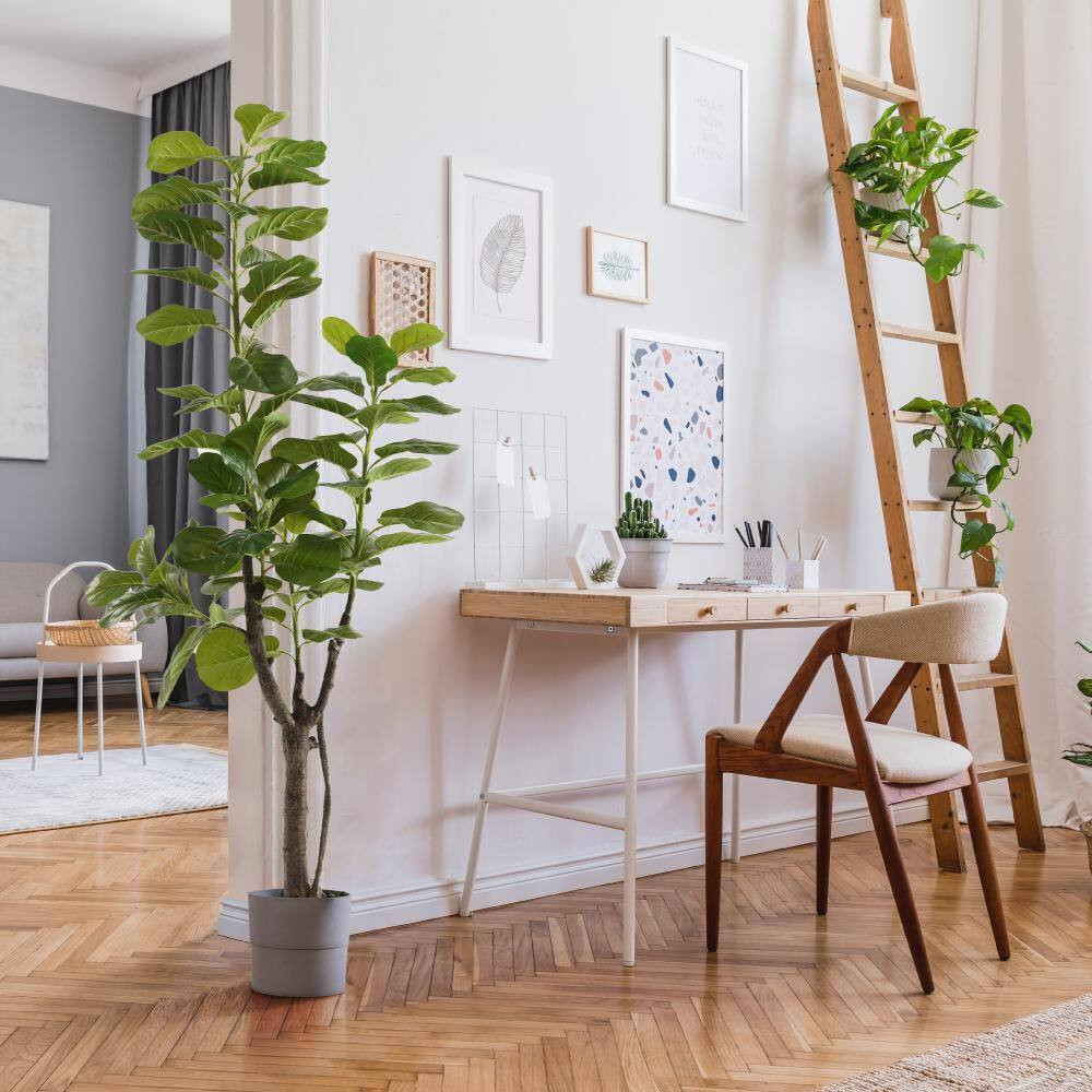 7 Ft. Green Artificial Fiddle Leaf Fig Tree with Dried Moss in Pot, Ficus Lyrata