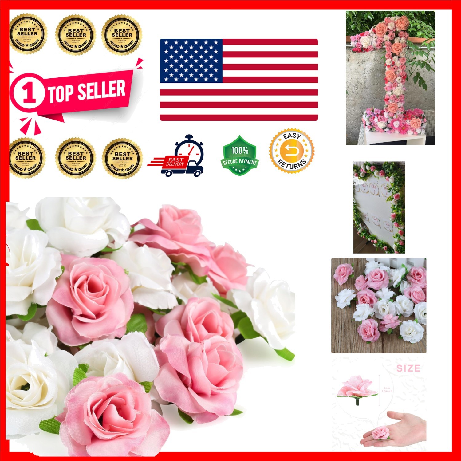 Lifelike 50pcs Silk Roses – Mini Pink & White Flower Heads for Events & Crafts