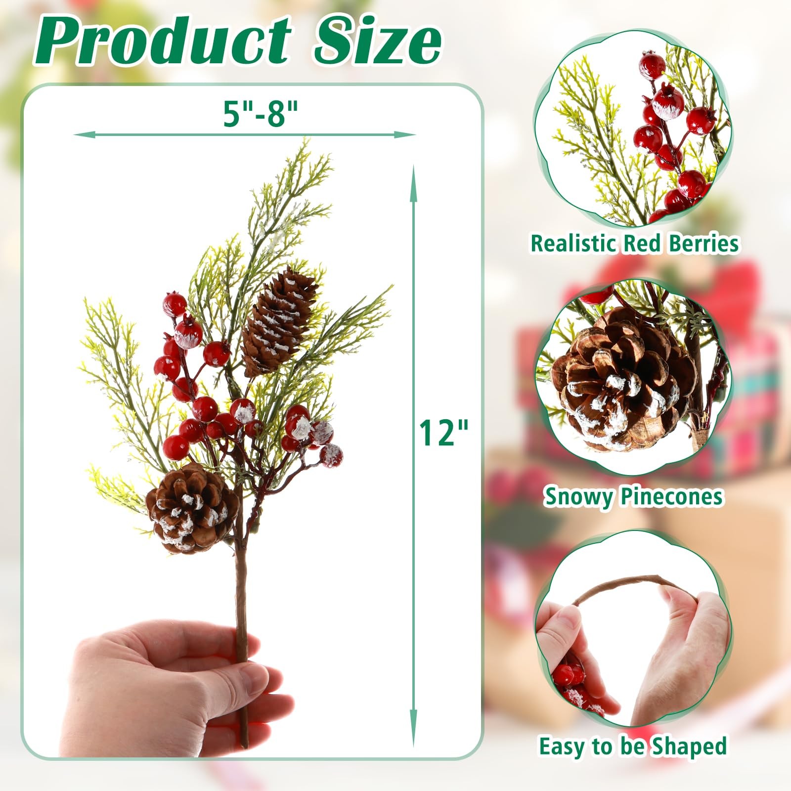 12 Pack Artificial Christmas Tree Picks Red Berry Sprays 12 Inch Floral DIY