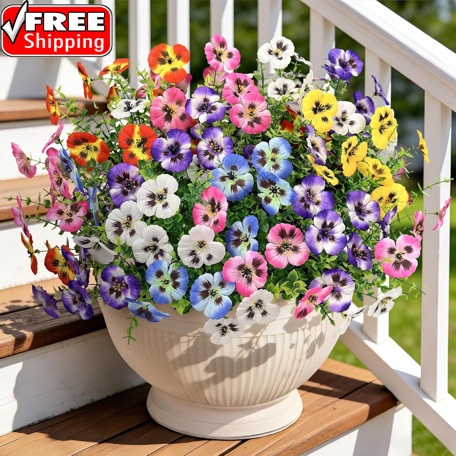 20 Bundles Artificial Pansy Flowers for Outdoors, Mixedcolor | Fake Pansies Silk