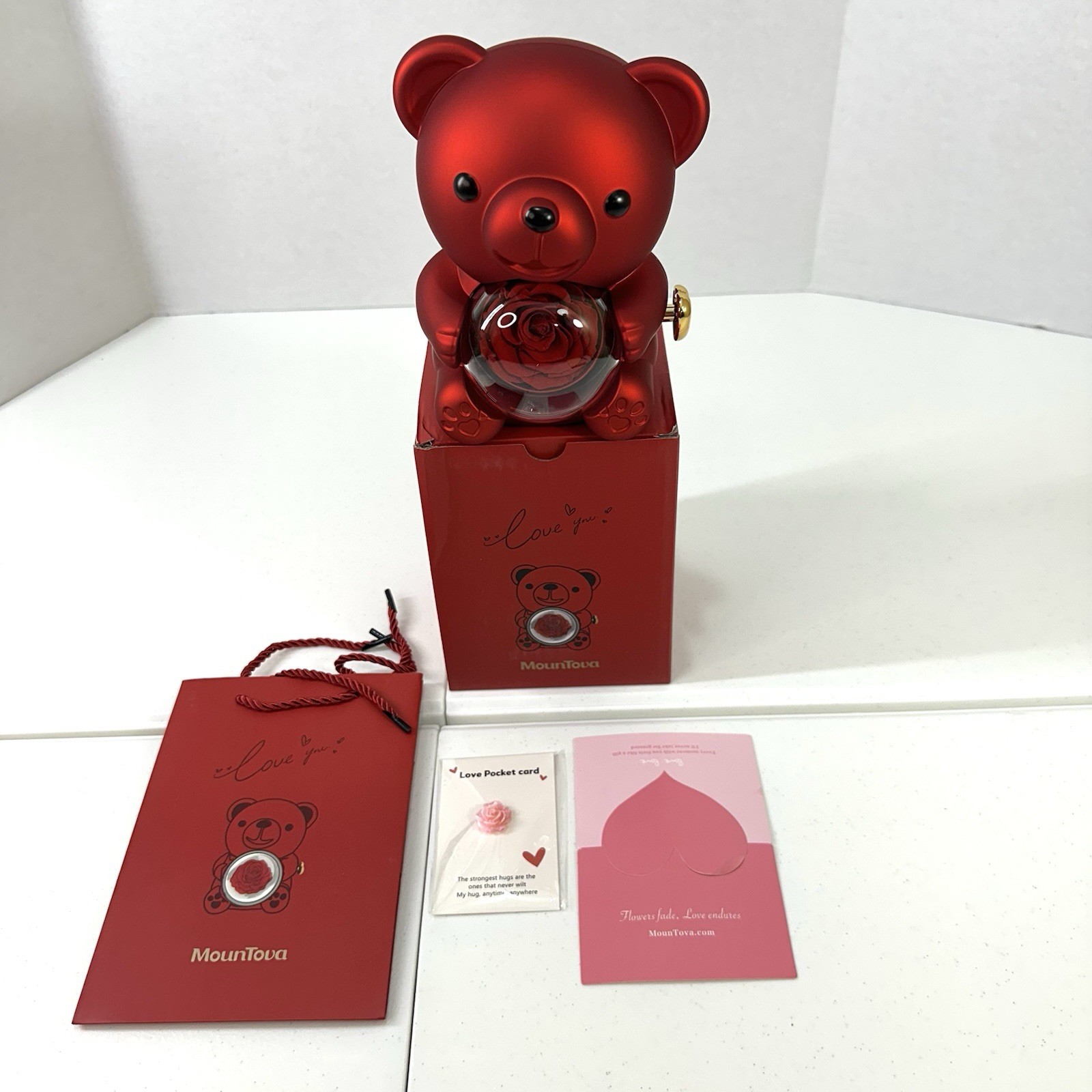 mountova Teddy Bear with Preserved Rose Flower in Bear with Necklace and Box …