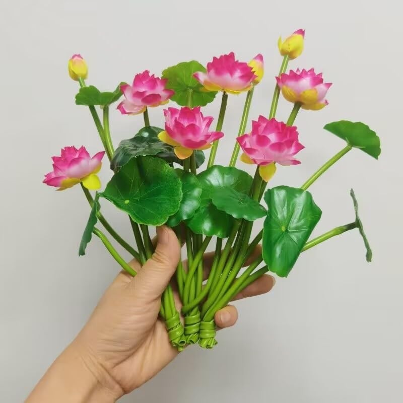 3PCS Red Artificial Water Lily Flowers 10″ Floating Silk Lotus for Pond Fish